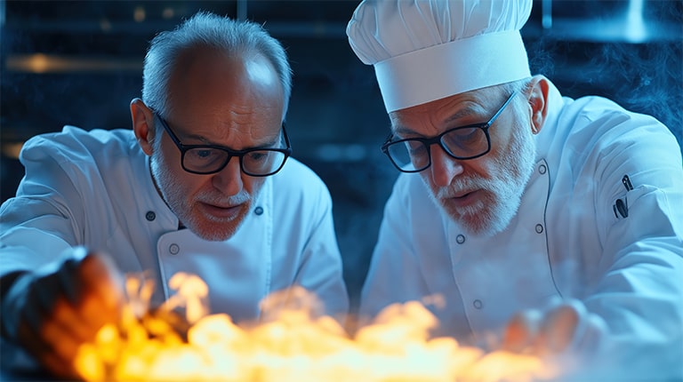 Deux chefs préparent une pâtisserie durable